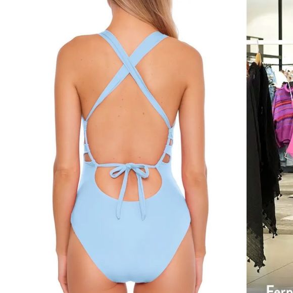 BECCA Color Coe powder Blue Skylar one piece swimsuit!  NEW - Picture 2 of 3
